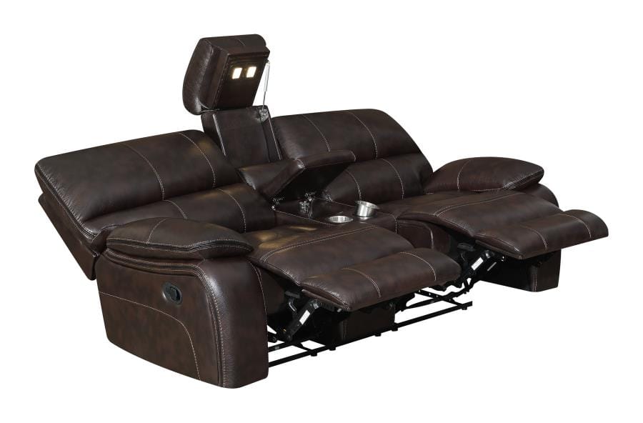 Willemse Motion Loveseat with Console Dark Brown
