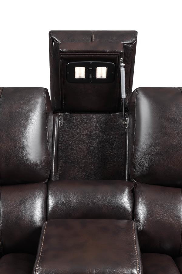 Willemse Motion Loveseat with Console Dark Brown