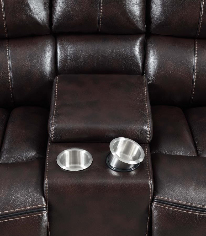 Willemse Motion Loveseat with Console Dark Brown
