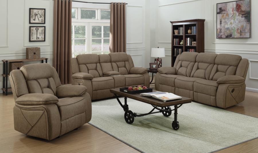 Higgins Pillow Top Arm Upholstered Motion Sofa Tan