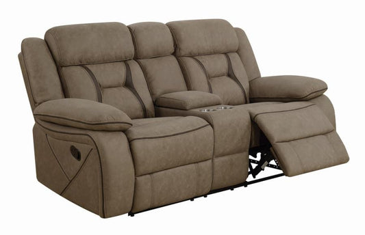 Higgins Pillow Top Arm Motion Loveseat with Console Tan