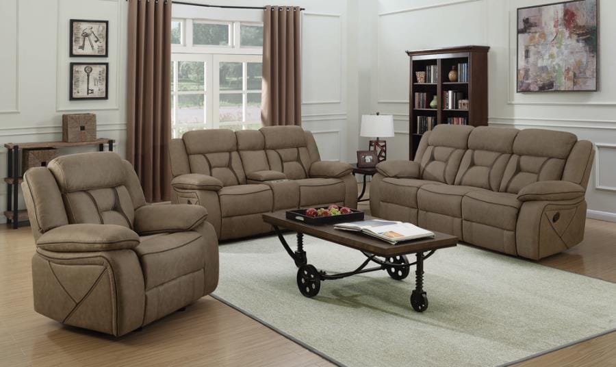 Higgins Pillow Top Arm Motion Loveseat with Console Tan