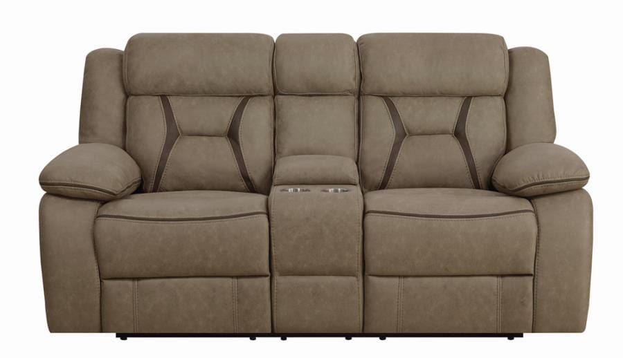 Higgins Pillow Top Arm Motion Loveseat with Console Tan