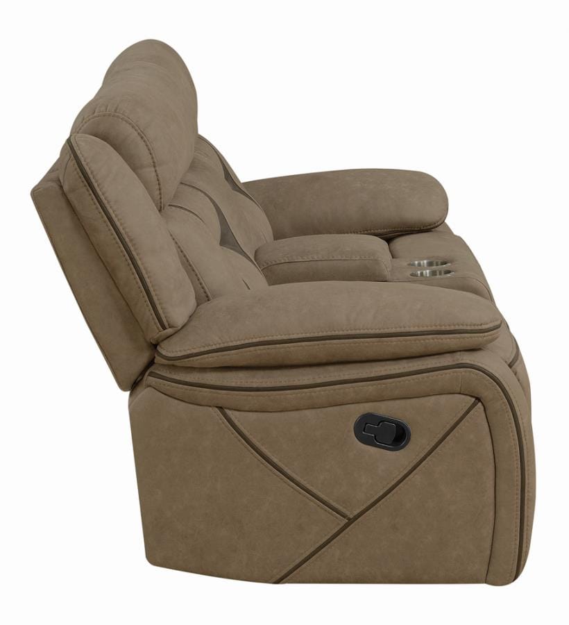 Higgins Pillow Top Arm Motion Loveseat with Console Tan