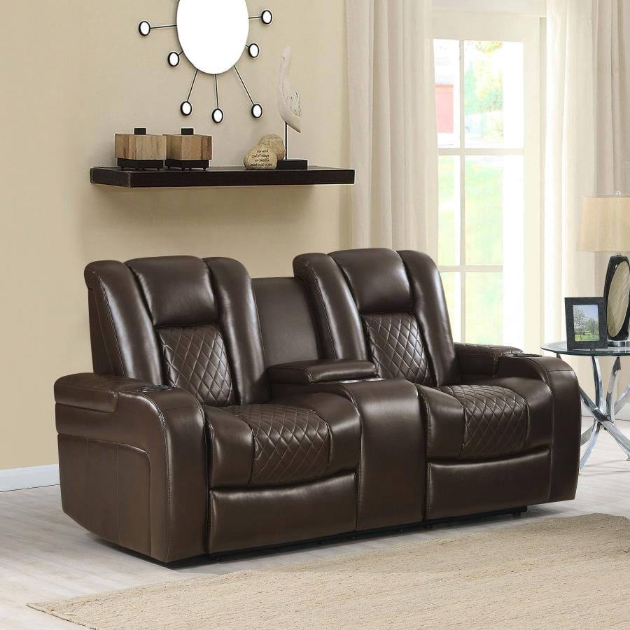 Delangelo Power^2 Loveseat with Drop-down Table Brown