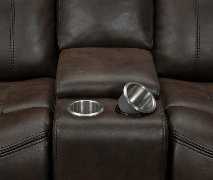 Sawyer Glider Loveseat with Console Cocoa