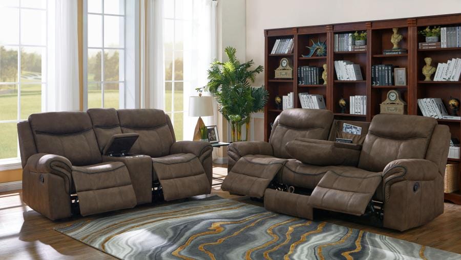 Sawyer Upholstered Tufted Living Room Set Macchiato Brown