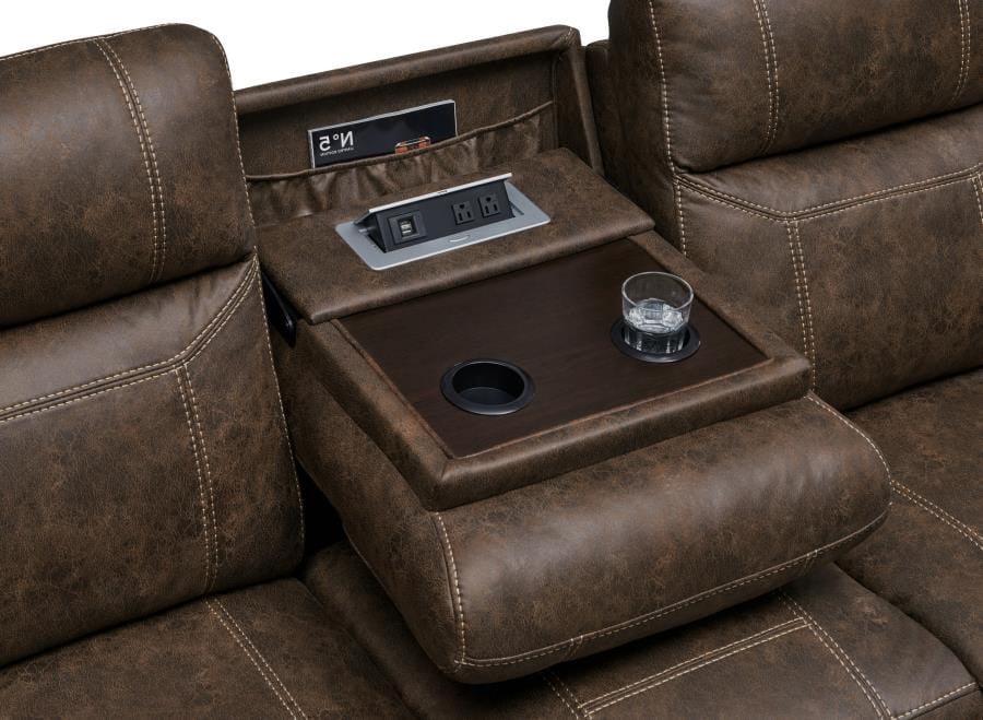 Brixton Upholstered Motion Sofa with Cup Holders Buckskin Brown