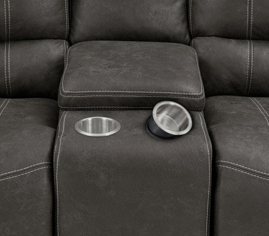 Wyatt Upholstered Glider Loveseat with Console Grey
