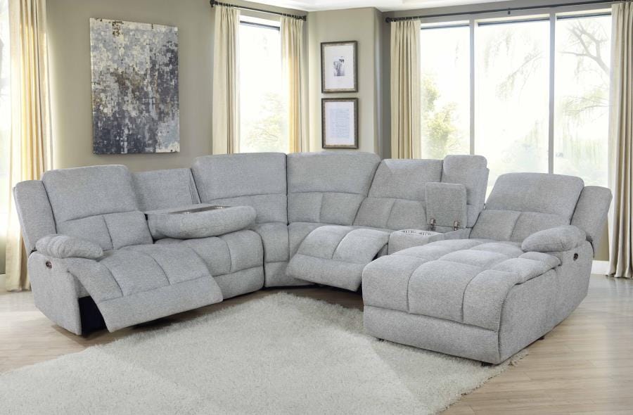 Belize 6-piece Pillow Top Arm Power Sectional Grey