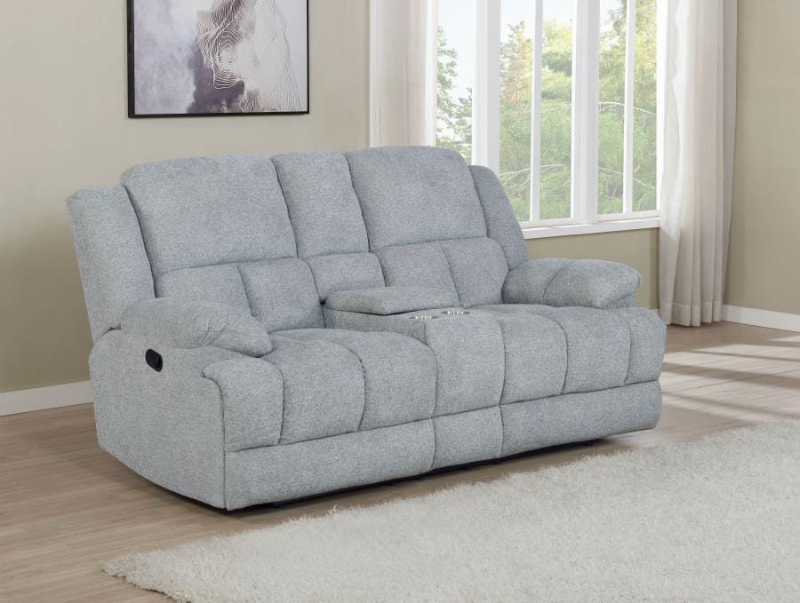 Waterbury Upholstered Motion Loveseat with Console Grey