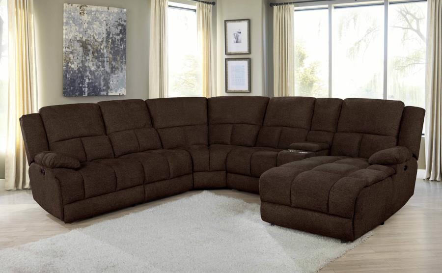 Belize 6-piece Pillow Top Arm Power Sectional Brown