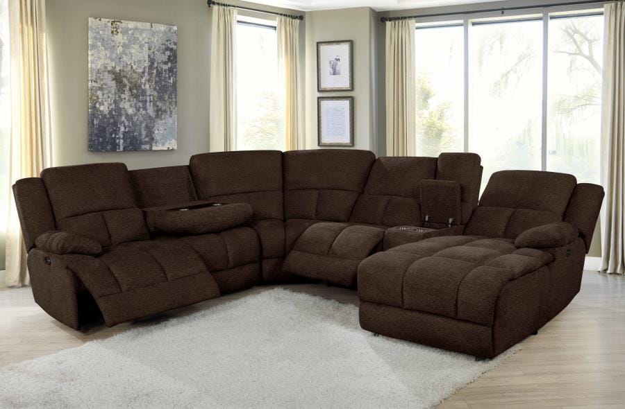 Belize 6-piece Pillow Top Arm Power Sectional Brown