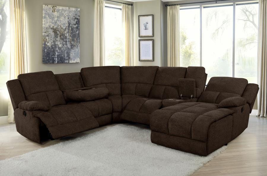 Belize 6-piece Pillow Top Arm Motion Sectional Brown