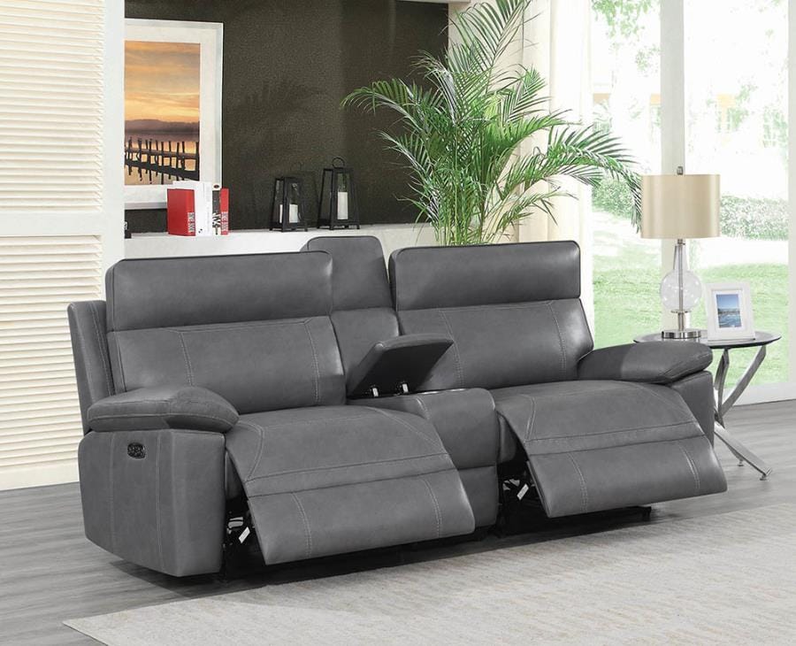 Albany Upholstered Power Reclining Seat and Power Headrest Loveseat with Console