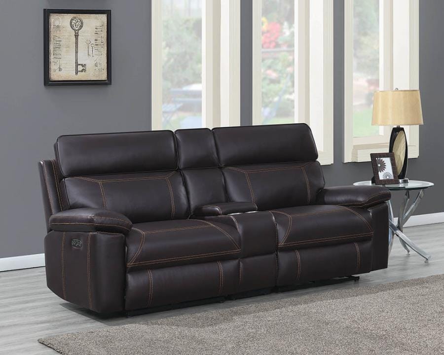 Albany Upholstered Power Reclining Seat and Power Headrest Loveseat with Console