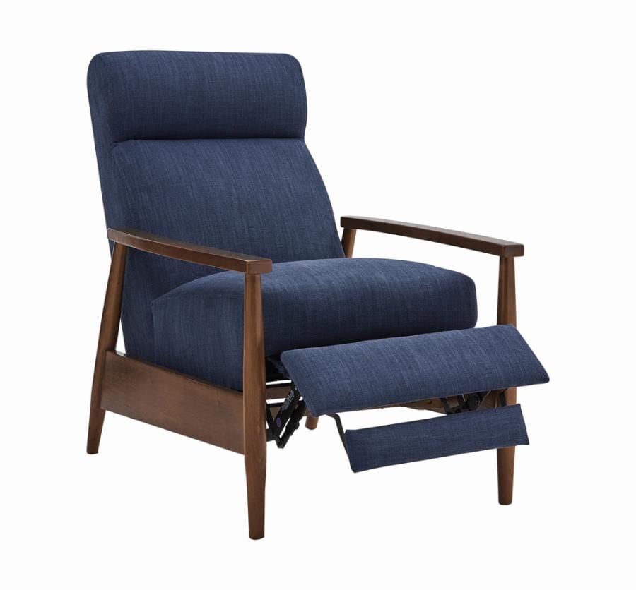 Kaylie Upholstered Push-Back Recliner Navy Blue