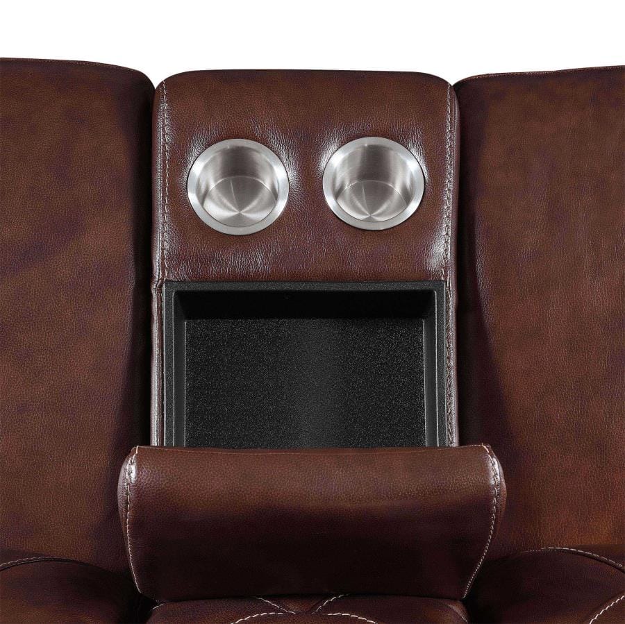 Chester Upholstered Power Reclining Seat and Power Headrest Loveseat with Console Chocolate