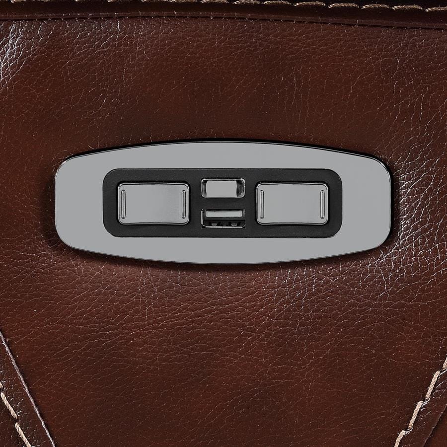 Chester Upholstered Power Reclining Seat and Power Headrest Loveseat with Console Chocolate