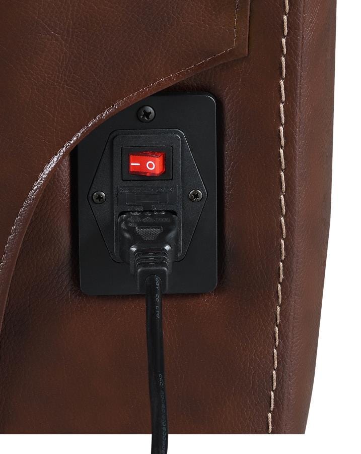 Chester Upholstered Power Reclining Seat and Power Headrest Loveseat with Console Chocolate