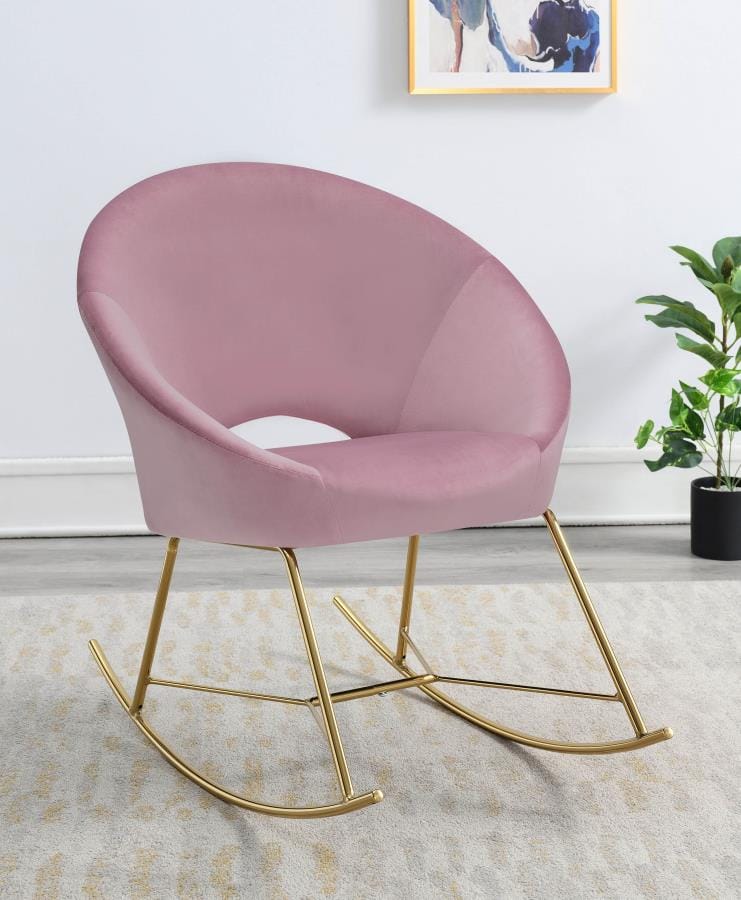 Upholstered Papasan Rocking Chair Rosewood and Brass