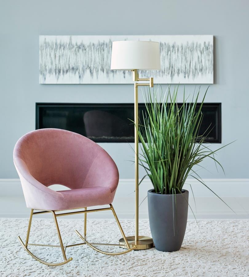 Upholstered Papasan Rocking Chair Rosewood and Brass