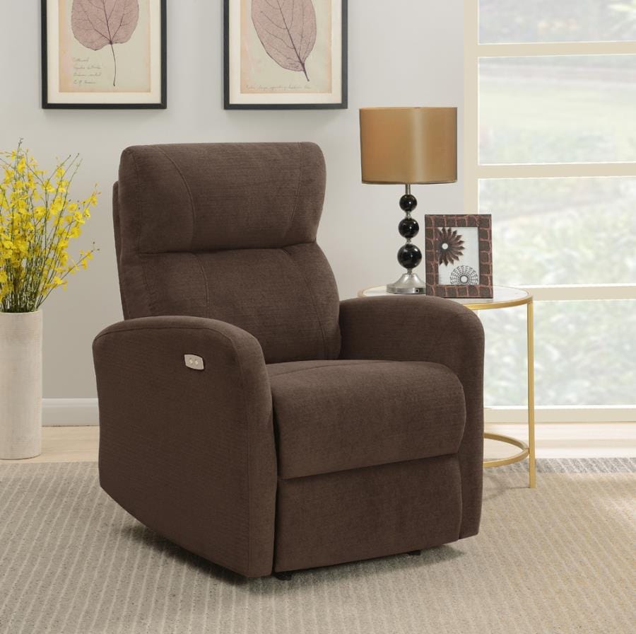 Upholstered Cushion Power Recliner Brown