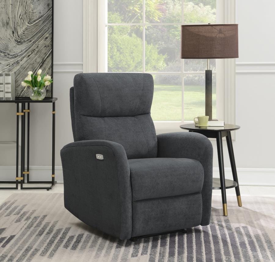 Upholstered Cushion Power Recliner Grey