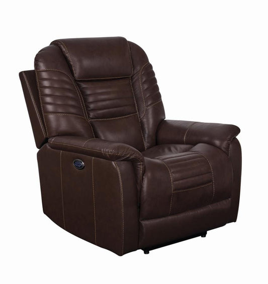 Upholstered Power^3 Recliner with Power Headrest Brown