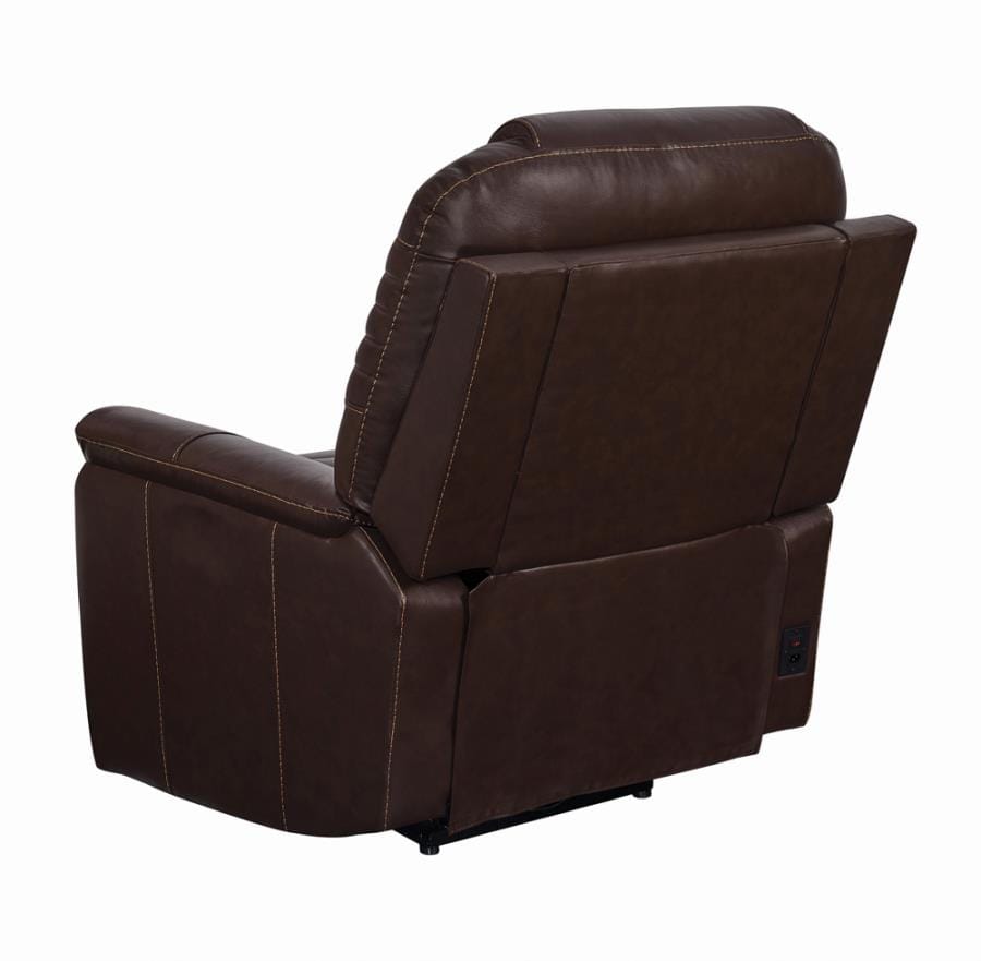 Upholstered Power^3 Recliner with Power Headrest Brown