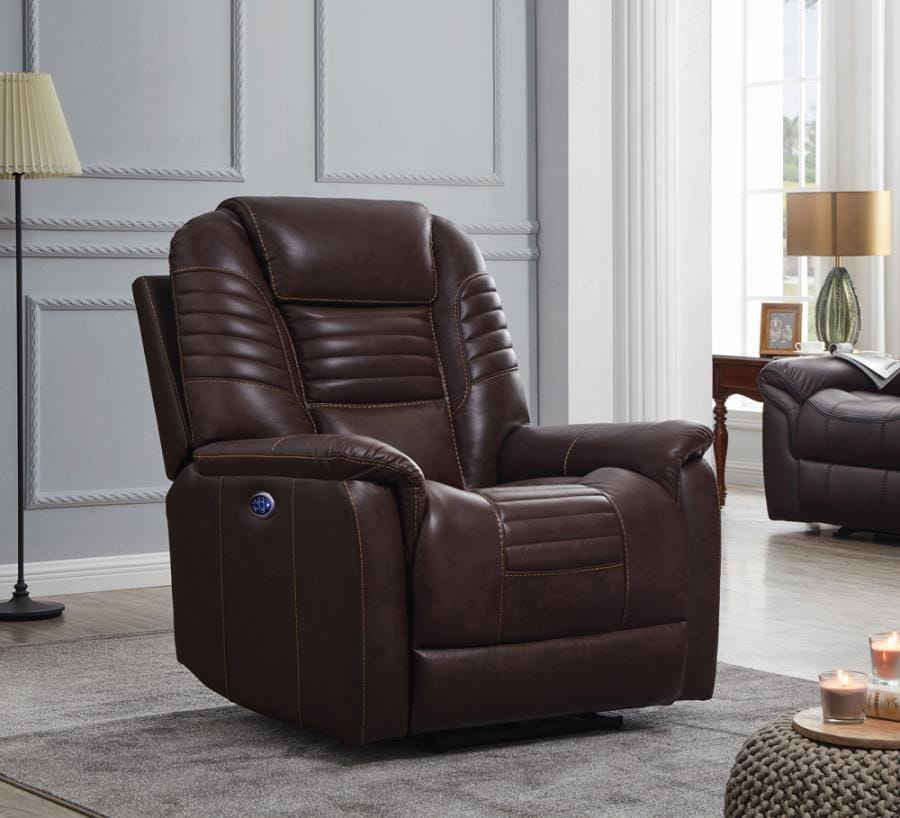 Upholstered Power^3 Recliner with Power Headrest Brown