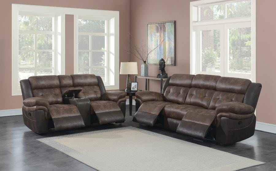 Saybrook 2-piece Tufted Cushion Motion Living Room Set Chocolate and Dark Brown