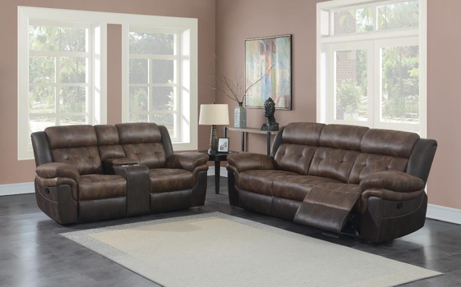 Saybrook 2-piece Tufted Cushion Motion Living Room Set Chocolate and Dark Brown