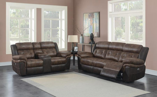 Saybrook 2-piece Tufted Cushion Power Living Room Set Chocolate and Dark Brown