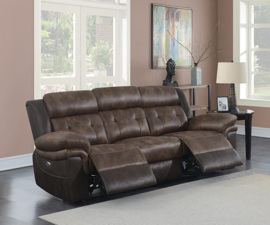 Saybrook Tufted Cushion Power Sofa Chocolate and Dark Brown