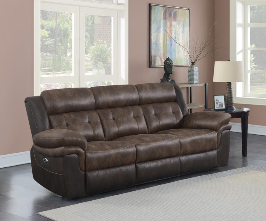 Saybrook Tufted Cushion Power Sofa Chocolate and Dark Brown