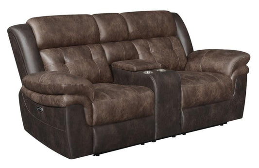 Saybrook Tufted Cushion Power Loveseat Chocolate and Dark Brown