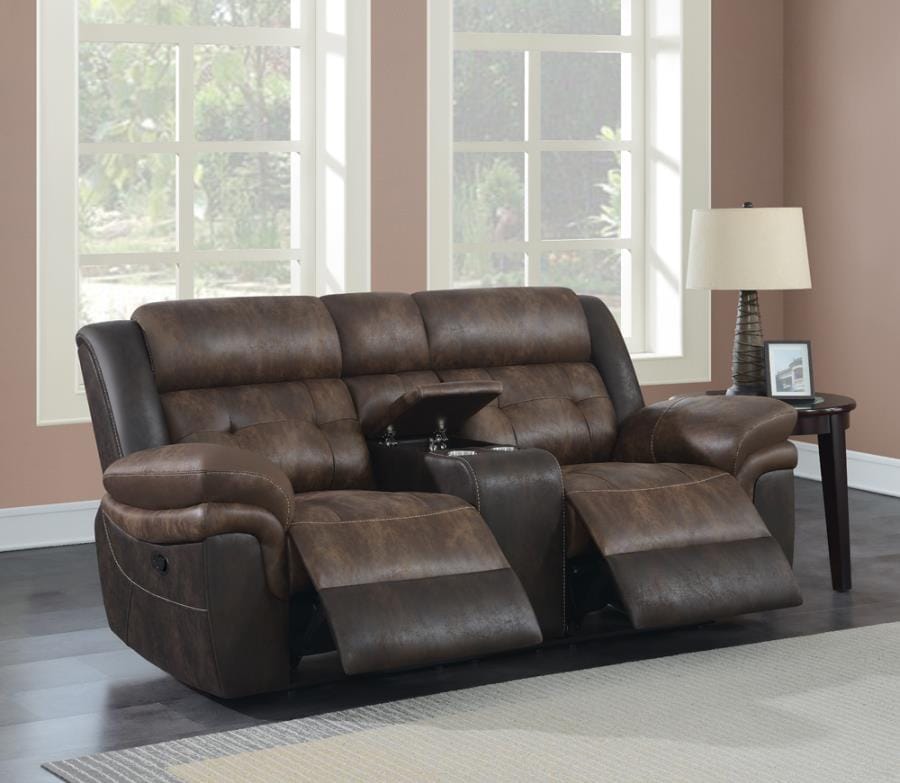 Saybrook Tufted Cushion Motion Loveseat Chocolate and Dark Brown