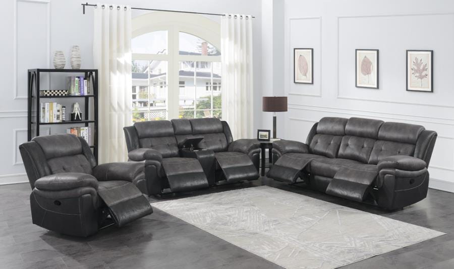 Saybrook 3-piece Tufted Cushion Motion Living Room Set Charcoal and Black