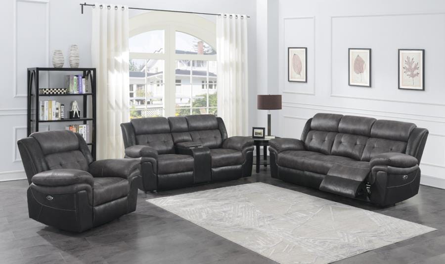 Saybrook Tufted Cushion Power Sofa Charcoal and Black