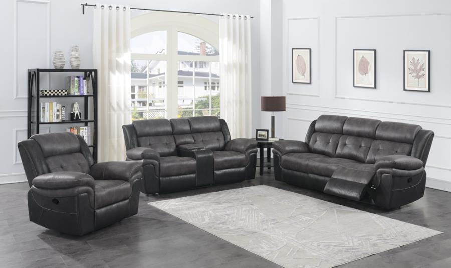 Saybrook Tufted Cushion Motion Sofa Charcoal and Black