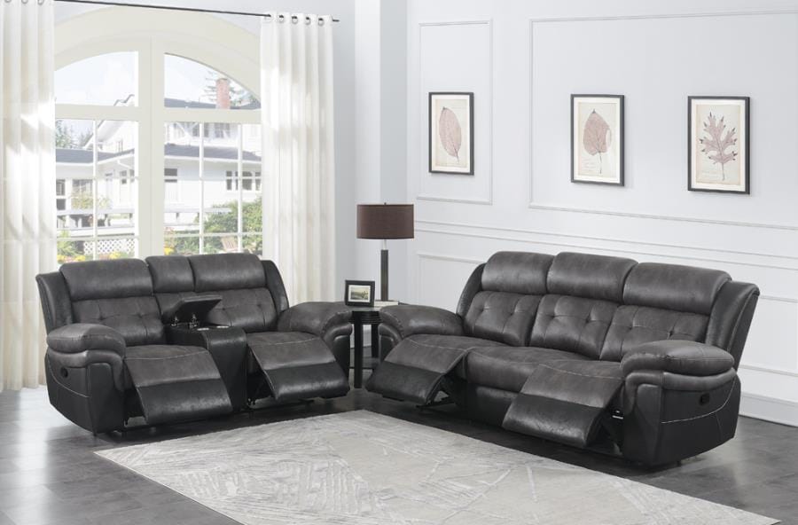 Saybrook Tufted Cushion Motion Sofa Charcoal and Black