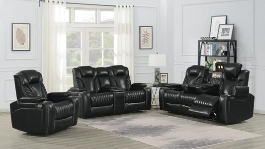 Bismark 3-piece Living Room Set with Power Headrest Black