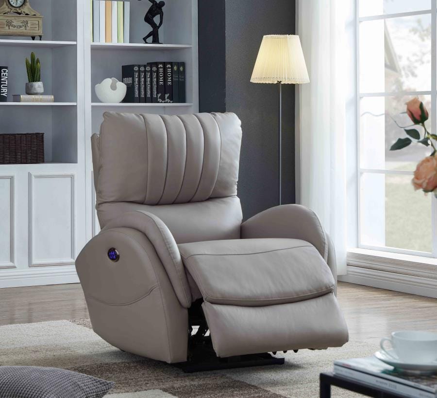 Upholstered Power^3 Recliner with Power Lumbar Light Grey