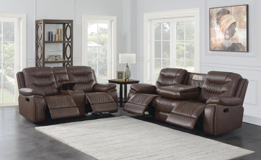 Flamenco 2-piece Tufted Upholstered Motion Living Room Set Brown