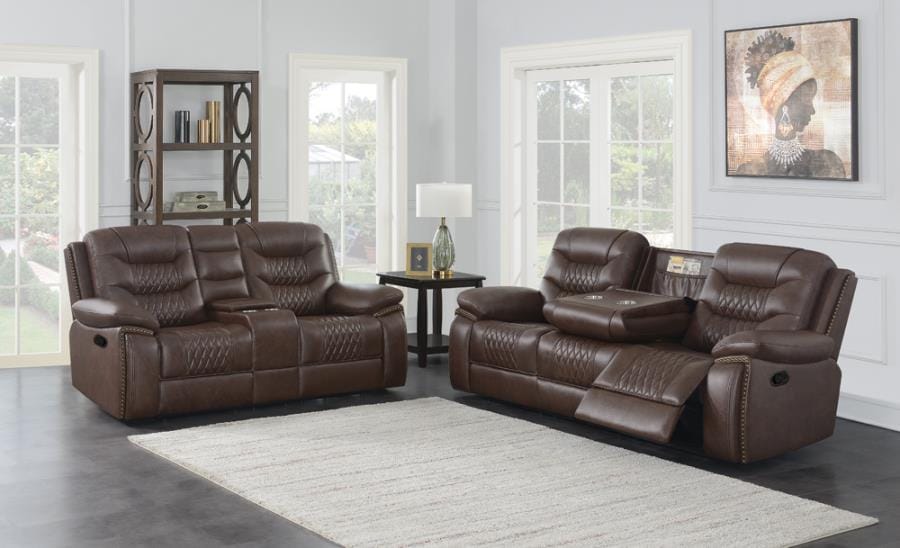 Flamenco 2-piece Tufted Upholstered Motion Living Room Set Brown