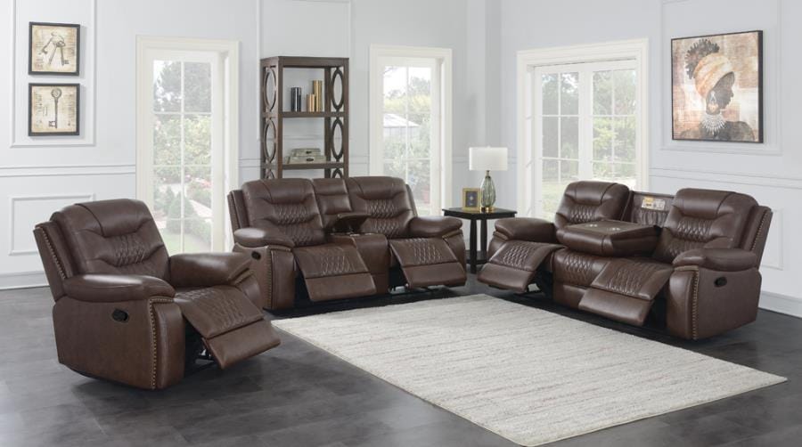 Flamenco 3-piece Tufted Upholstered Motion Living Room Set Brown