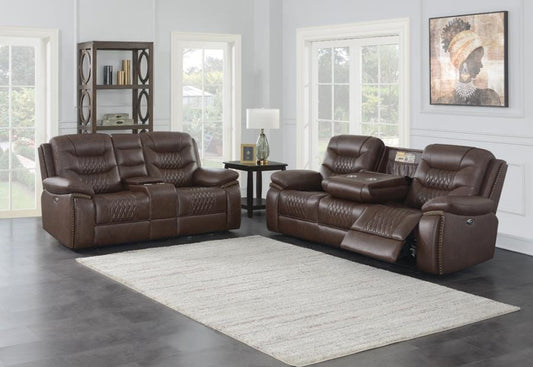 Flamenco 2-piece Tufted Upholstered Power Living Room Set Brown