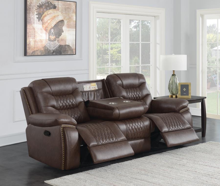 Flamenco Tufted Upholstered Motion Sofa Brown