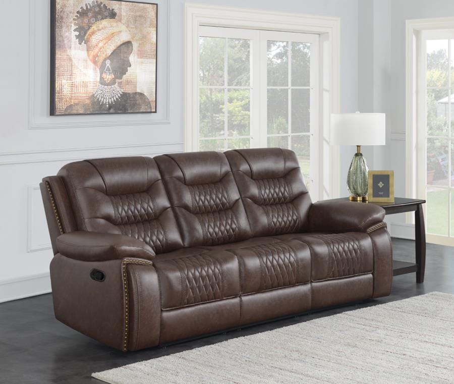 Flamenco Tufted Upholstered Motion Sofa Brown